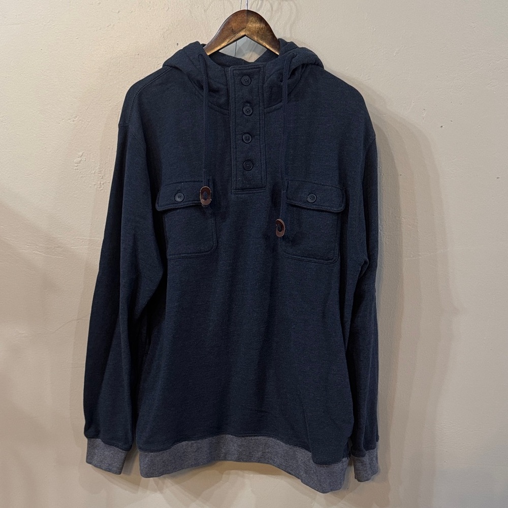 Mens XL Old Navy Hoodie Navy Blue with Gray Trim Side and Chest Pockets